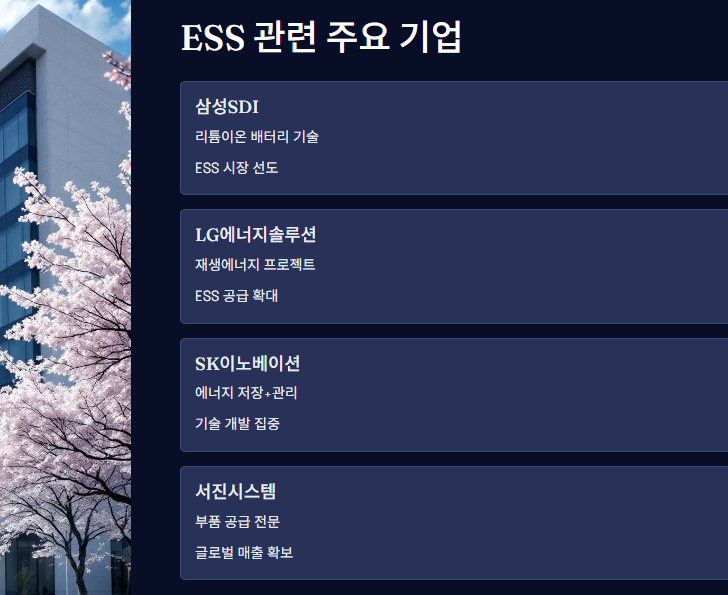 ESS 관련 주요 기업