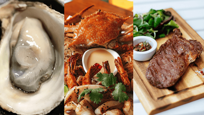 아연이 다량 함유된 생굴, 게, 육류