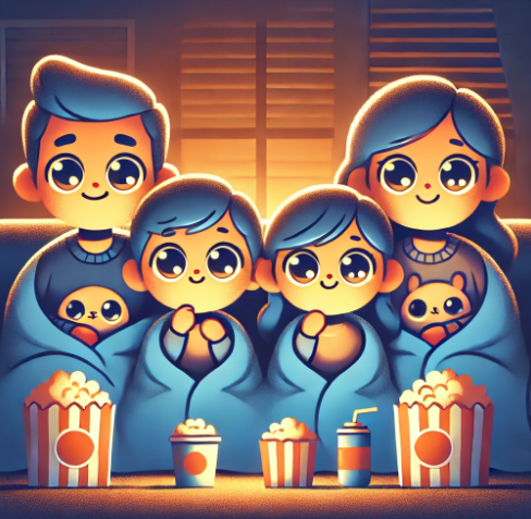 40대 가족이 영화보는 사진