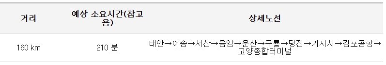 태안 김포공항 리무진 버스 노선 시간표 요금 소요시간 예약 방법
