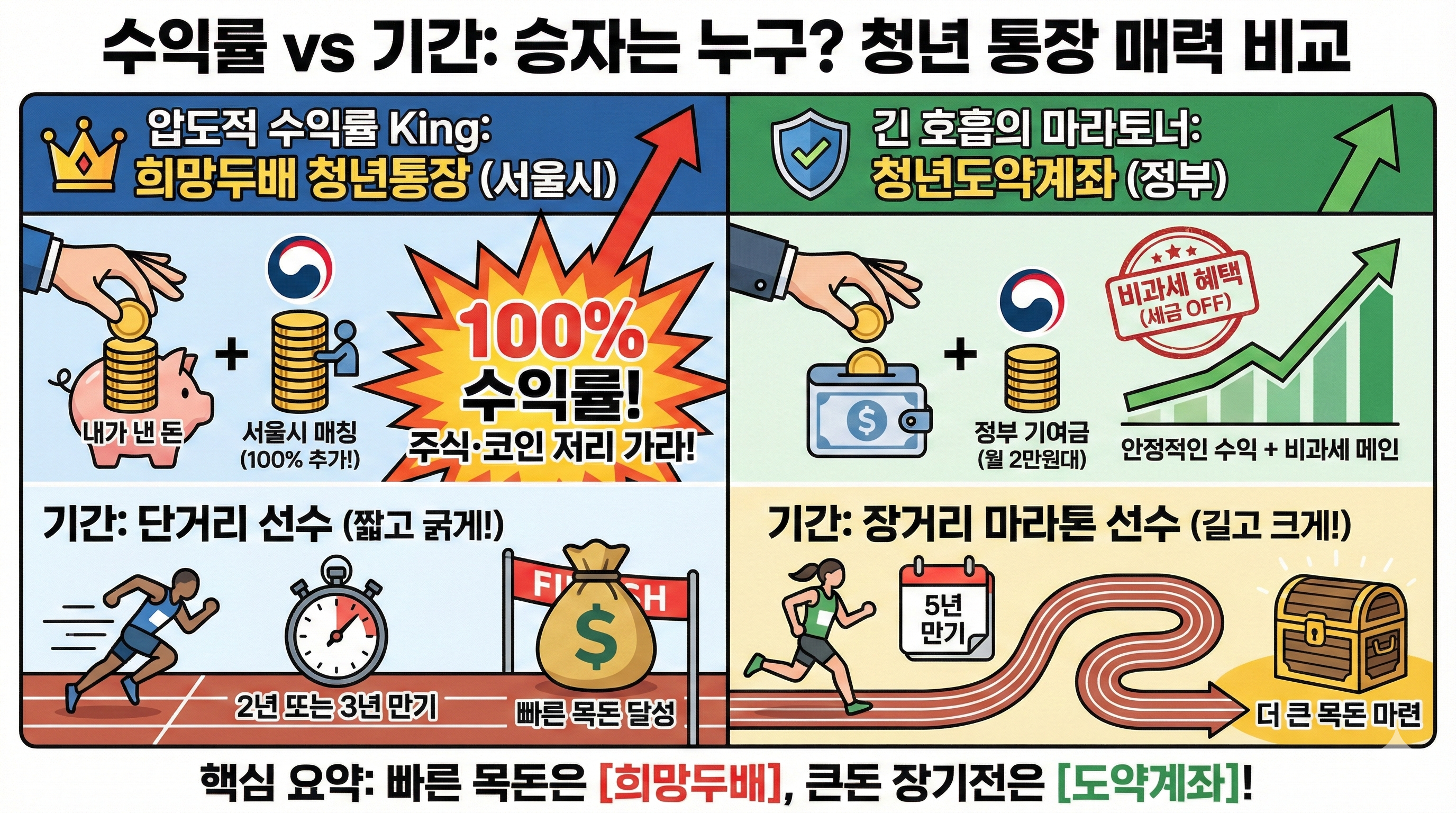 희망두배 청년통장 vs 청년도약계좌 수익률 기간 비교