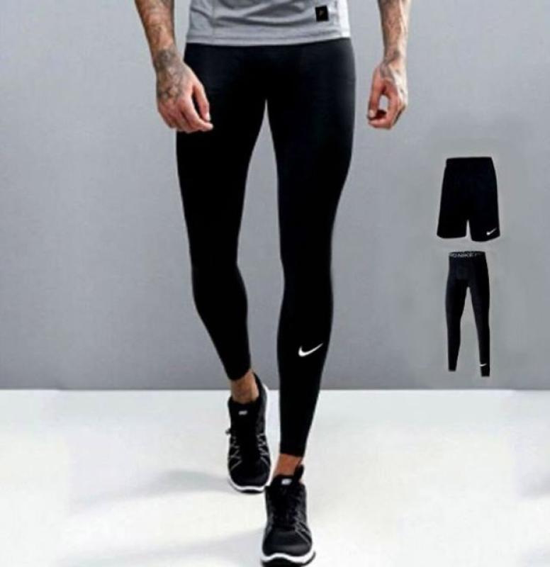 나이키 남자 프로 트레이닝 레깅스 스우시 타이즈 반바지 다크블랙