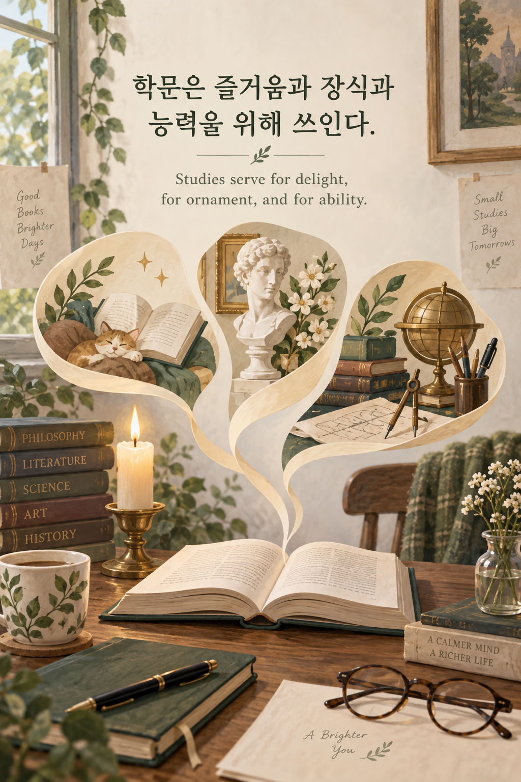 프랜시스 베이컨 명언 10 — 학문은 즐거움과 장식과 능력을 위해 쓰인다.