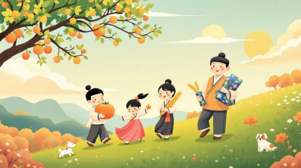 추석-가족-감-강아지