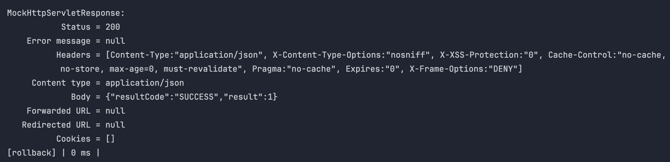 테스트 응답 print