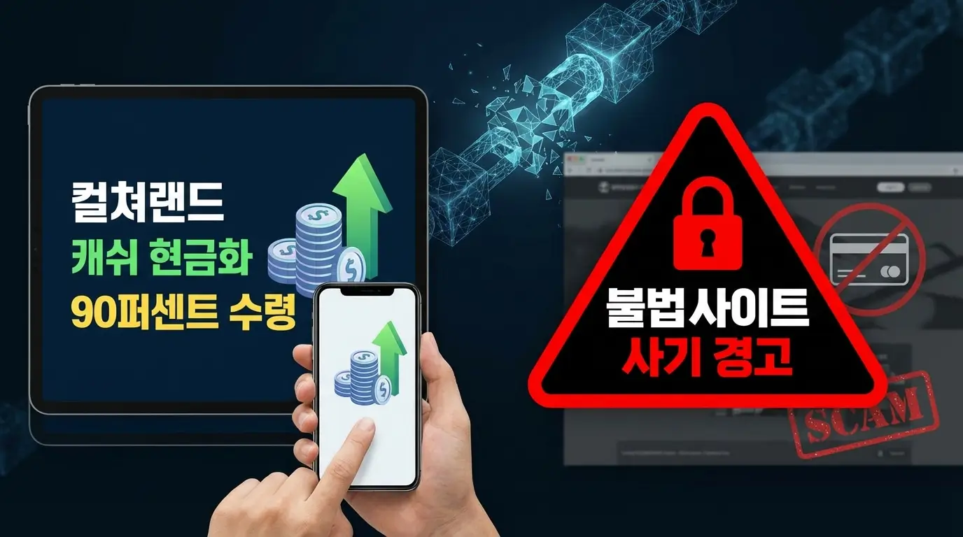 컬쳐랜드 캐쉬 현금화 90퍼센트 수령 및 불법 사이트 사기 경고