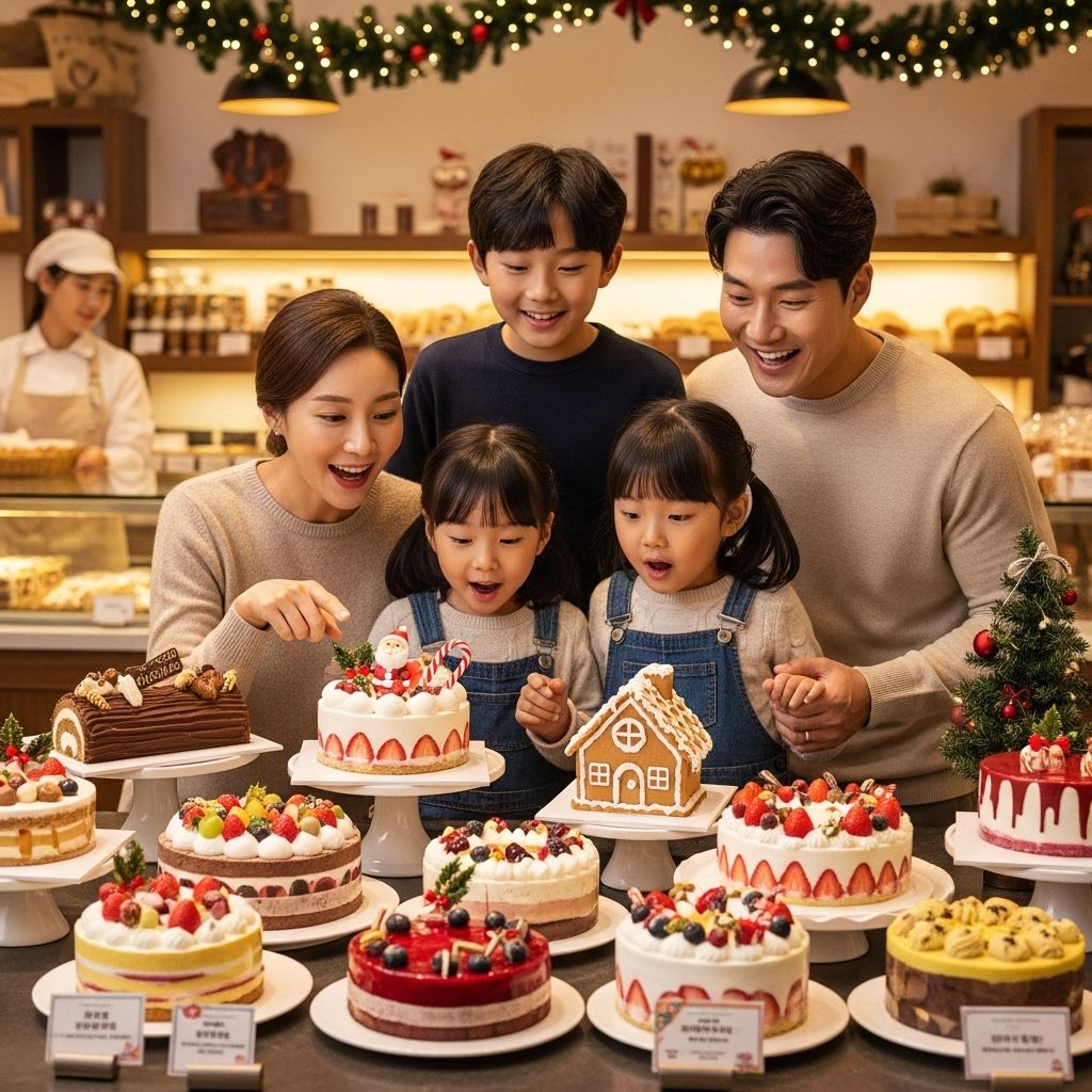 크리스마스 선물&amp;#44; 케이크를 고르는 가족