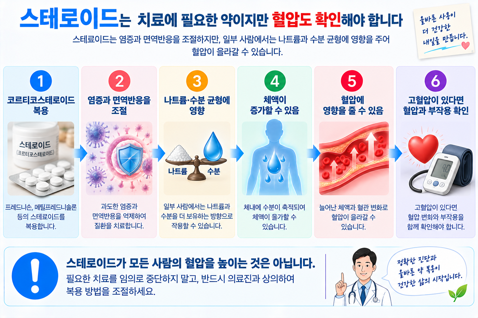 전신 스테로이드가 나트륨 수분 균형과 혈압에 영향을 줄 수 있는 과정