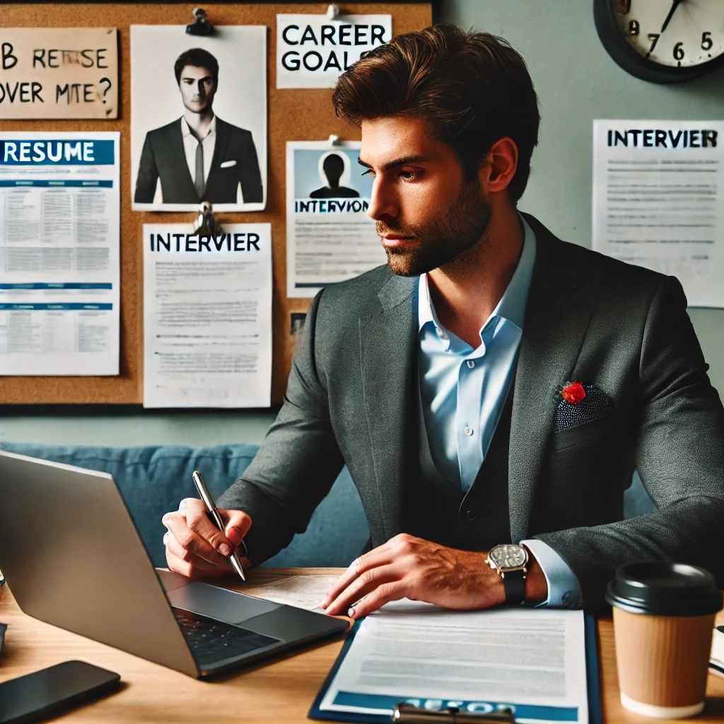 남자가 직업을 찾고 있는 사진