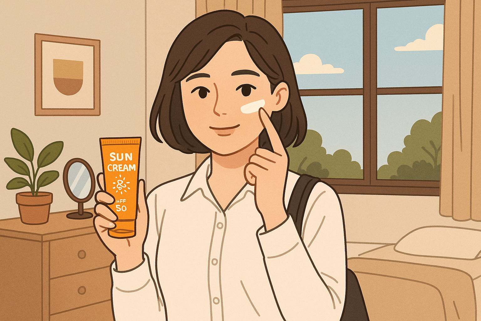 출근 전 선크림 바르는 모습