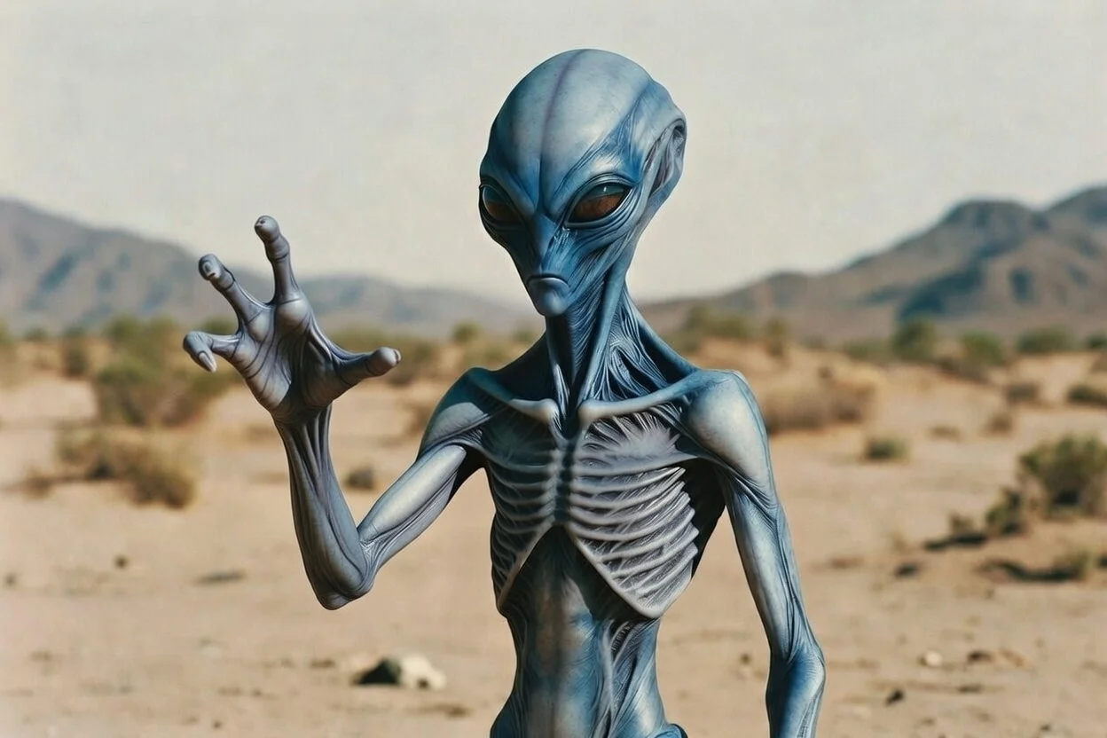 파란색 외계인이 손을 들고 있는 모습 ai 이미지