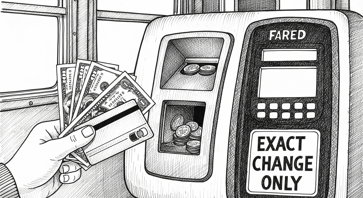 현금과 카드를 이용해 버스 요금 지불하는 모습
