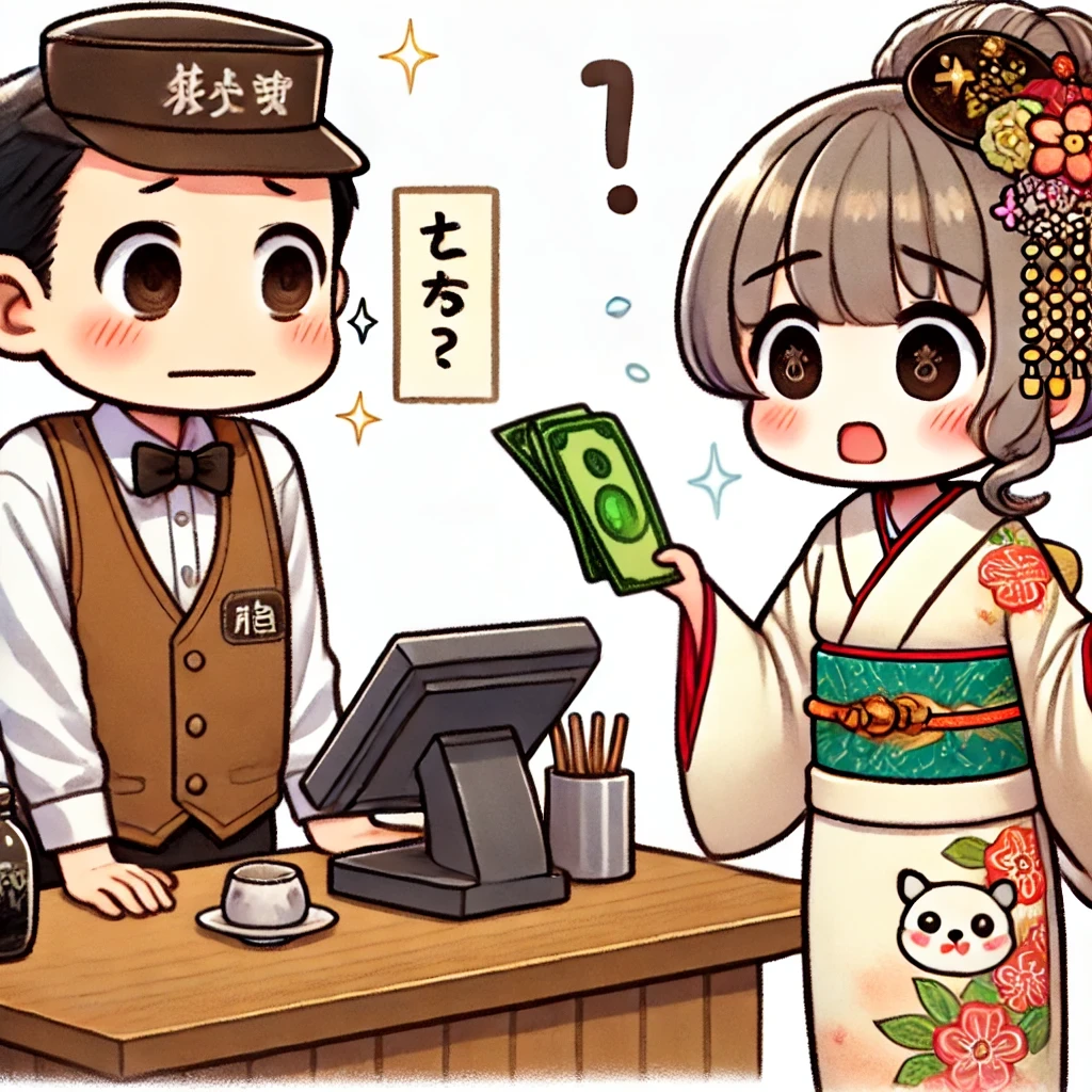 팁을 주려 해서 당황하는 직원의 모습