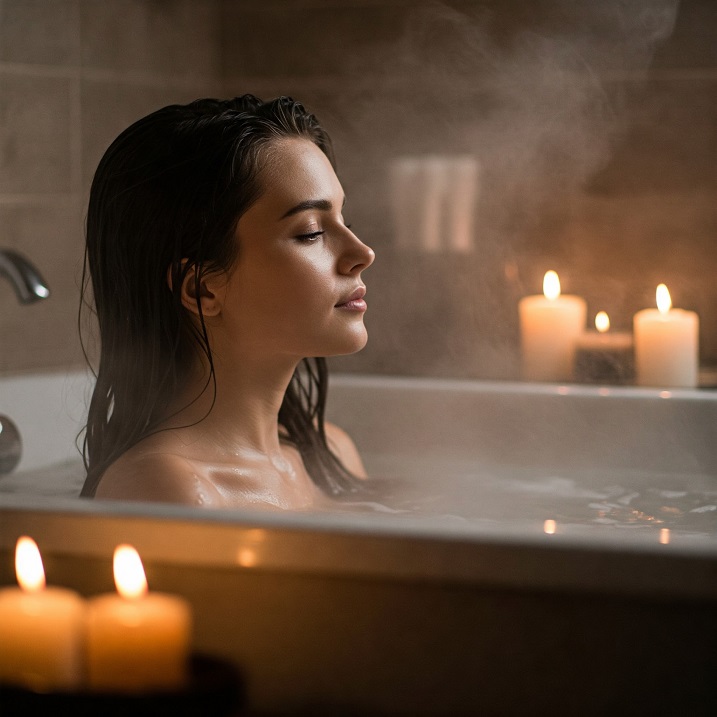 목욕하면서 명상 하는 모습