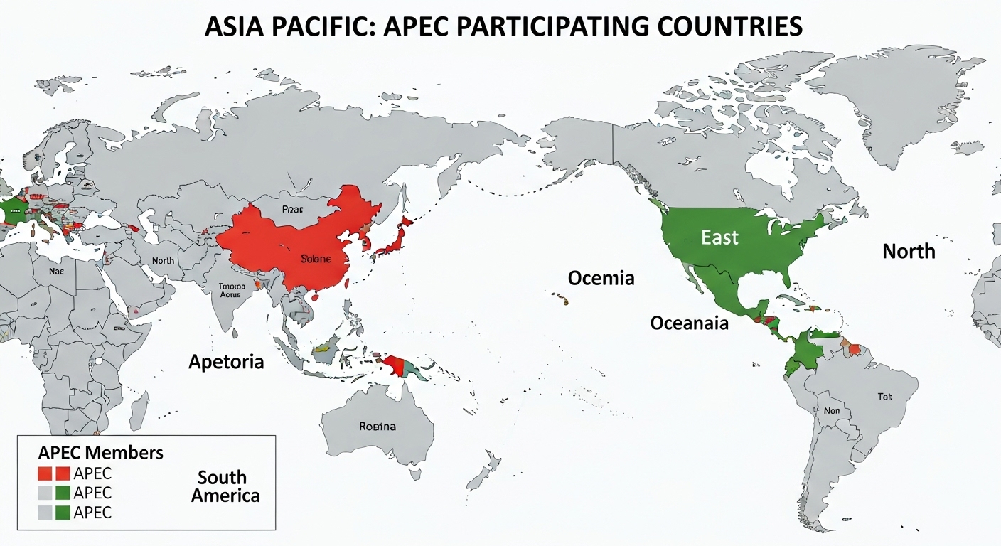 APEC 참가국을 표시한 아시아 태평양 지도