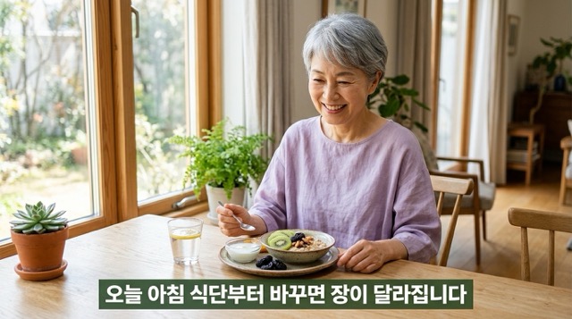 변비 해결 건강한 장 식단 개선 희망적 이미지"