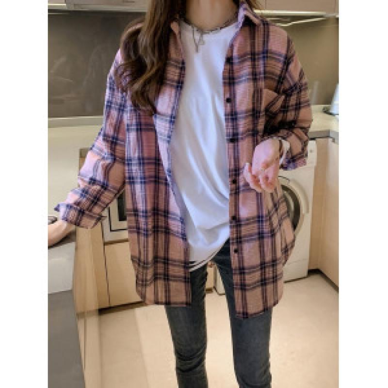 핑크셔츠체크난방 와이드 루즈핏 셔츠 여성