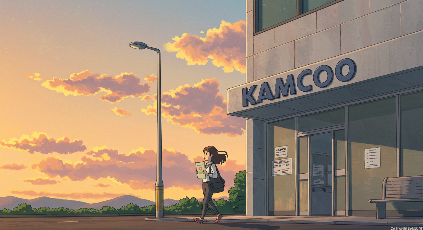 채무 정리를 마친 시민이 캠코를 나서는 따뜻한 장면