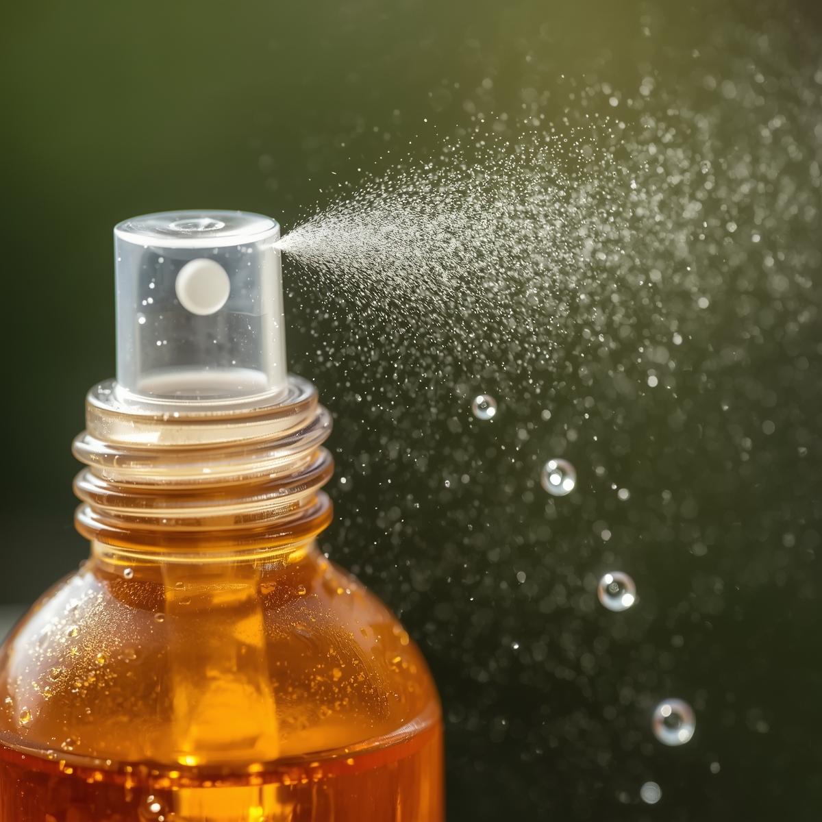 프로폴리스 스프레이 분사 장면 – 목 건강과 구강 케어에 사용하는 천연 항균 제품