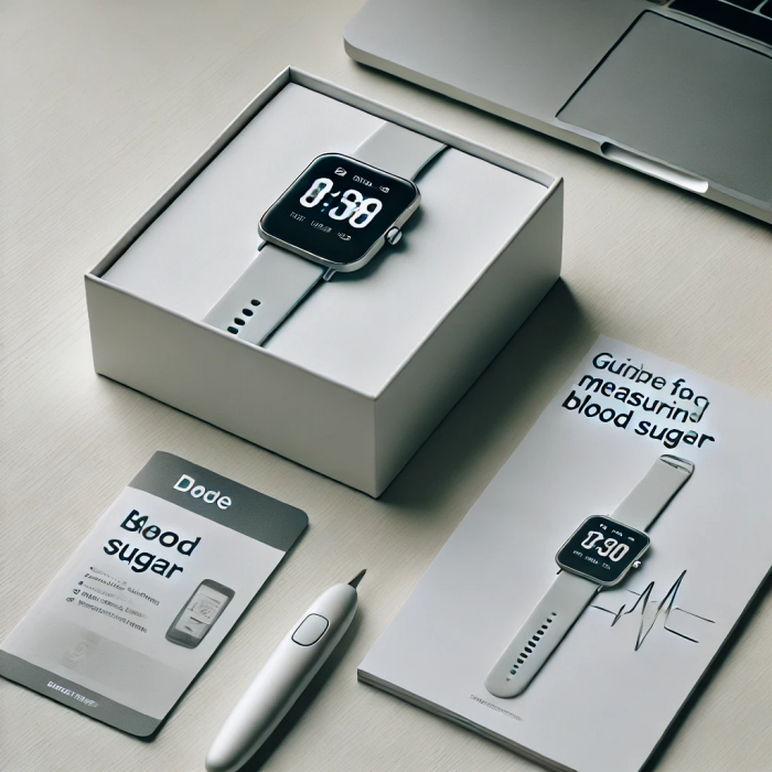 스마트워치 제품 박스와 함께 제공되는 매뉴얼과 간단한 사용법을 보여주는 상세 이미지.