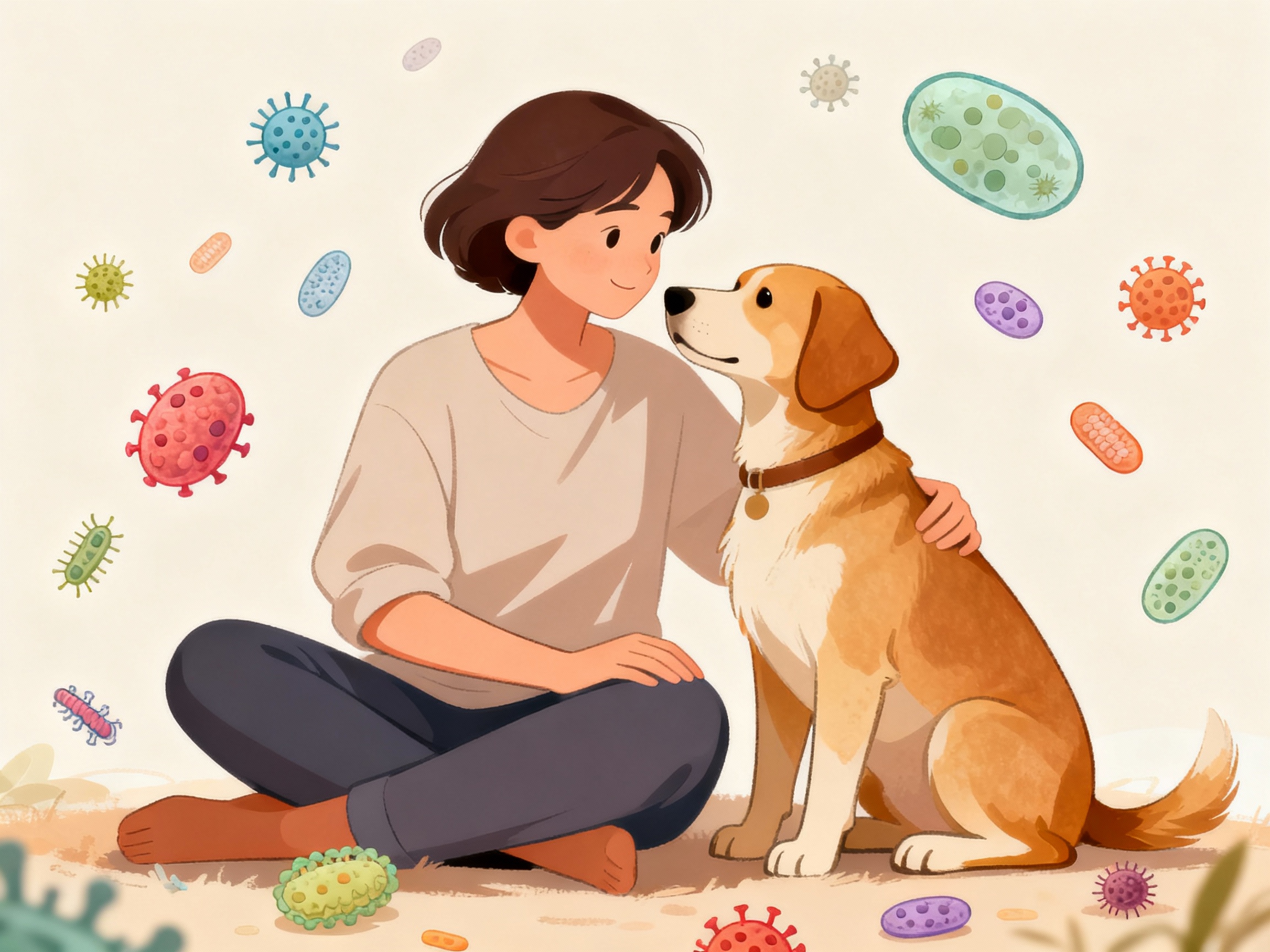 인간과 반려동물의 마이크로바이옴을 통해 함께 건강해지는 모습을 그리는 듯한 그림