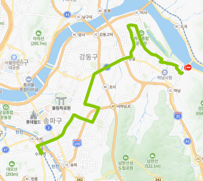 서울-하남-87번-버스-노선-지도