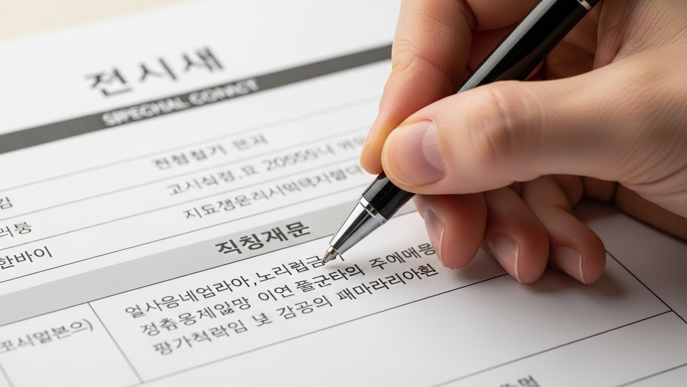 전세 계약서에 특약사항을 작성하는 손
