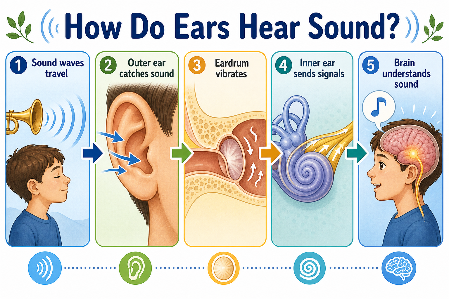 Infographic explaining how ears hear sound