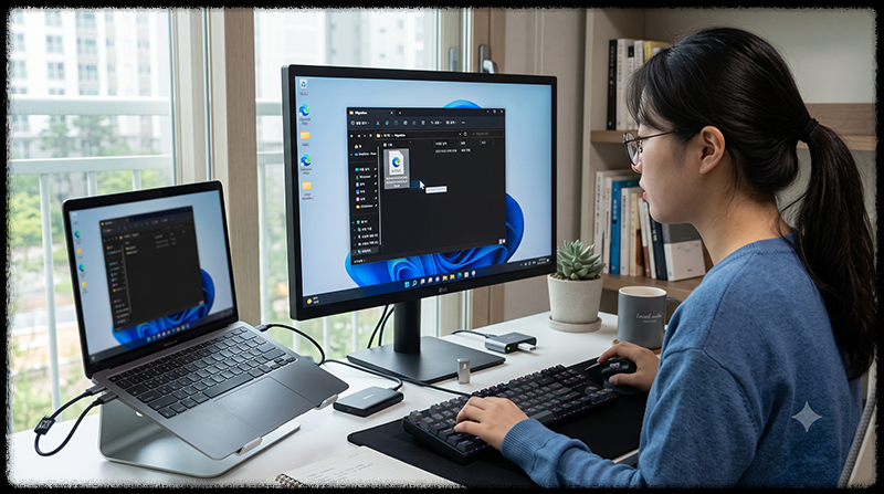 크롬 북마크 HTML 백업 파일을 USB나 클라우드로 옮기는 모습