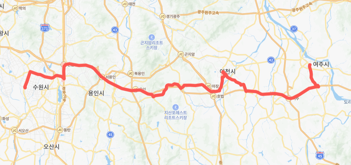 수원-여주-용인-이천-8423번-버스-노선-지도