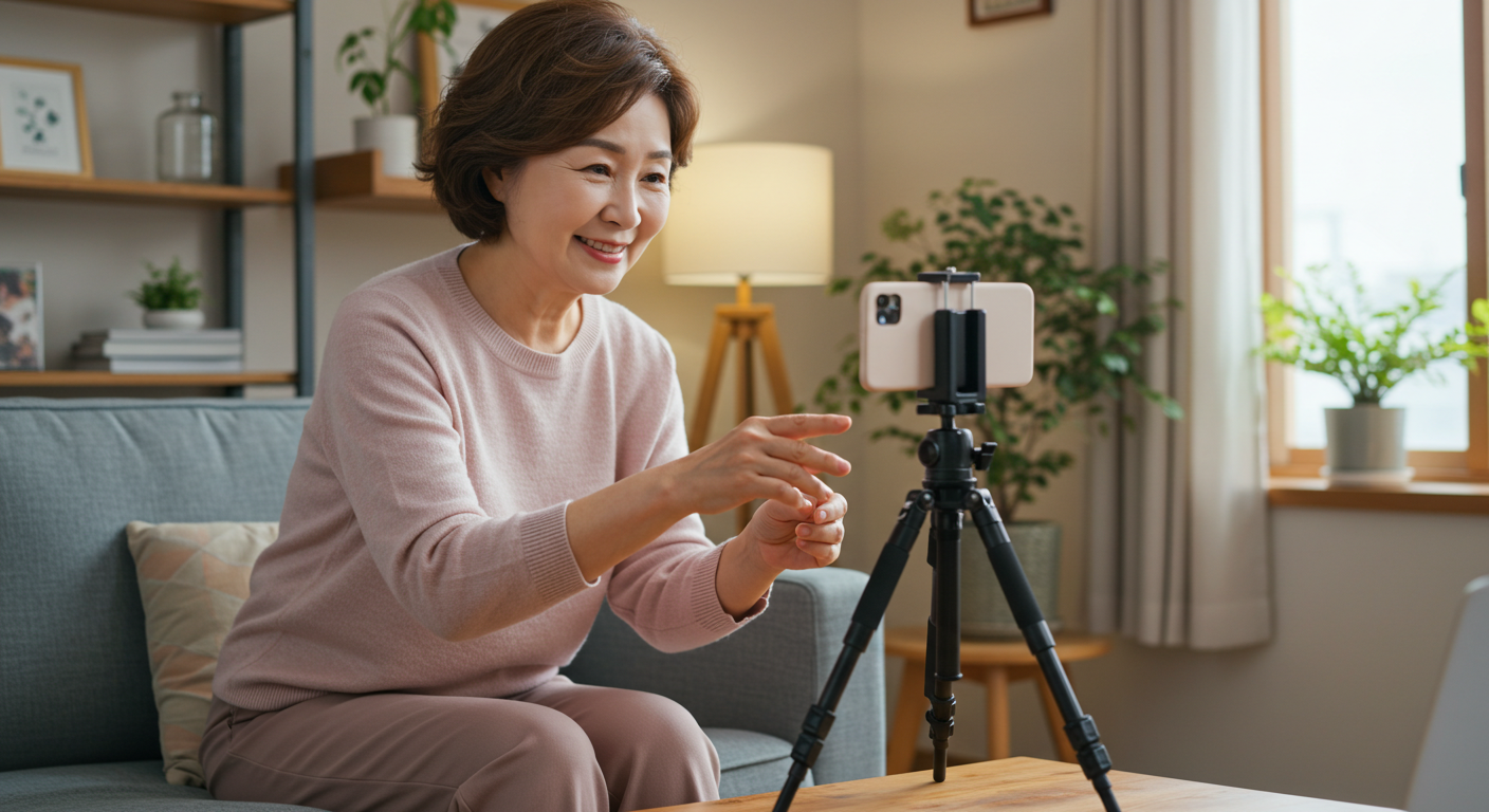 쇼츠 영상을 촬영 중인 여성