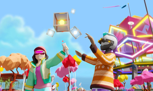 디센트럴랜드-게임화면-왼쪽에는-여성캐릭터-오른쪽에는-성별을-알수없는-캐릭터가-연을-날리고-있다