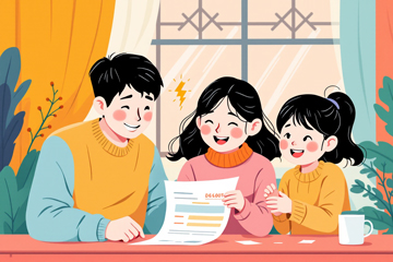 전기요금 감면을 받고 기뻐하는 가족