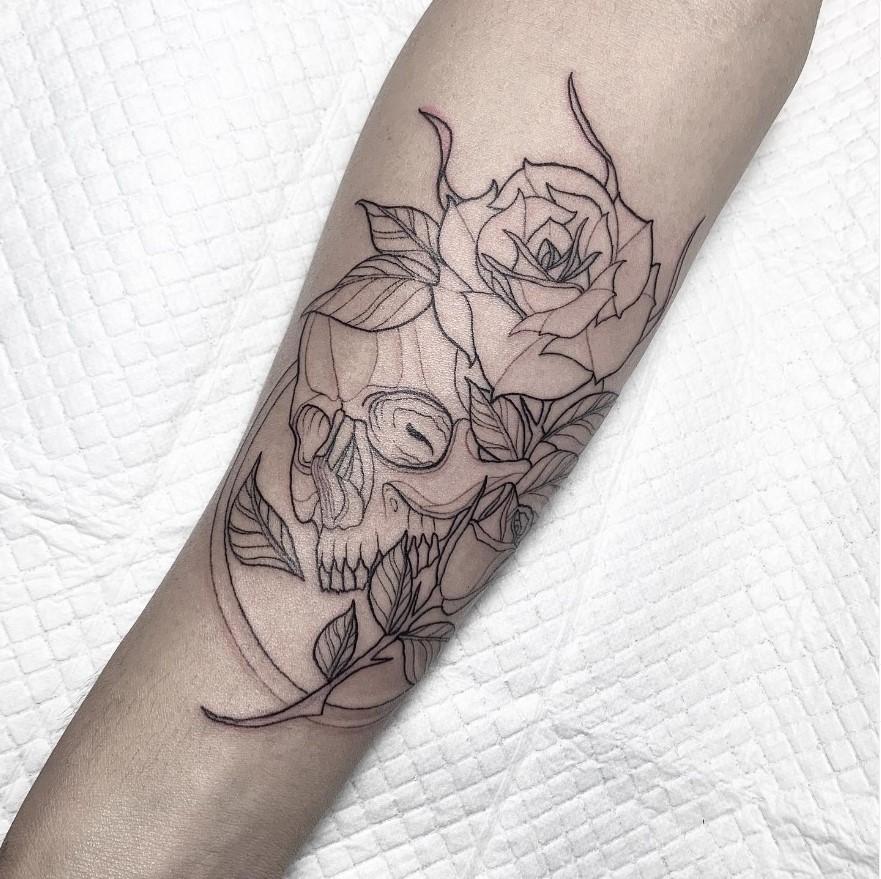 neotraditional skull line work