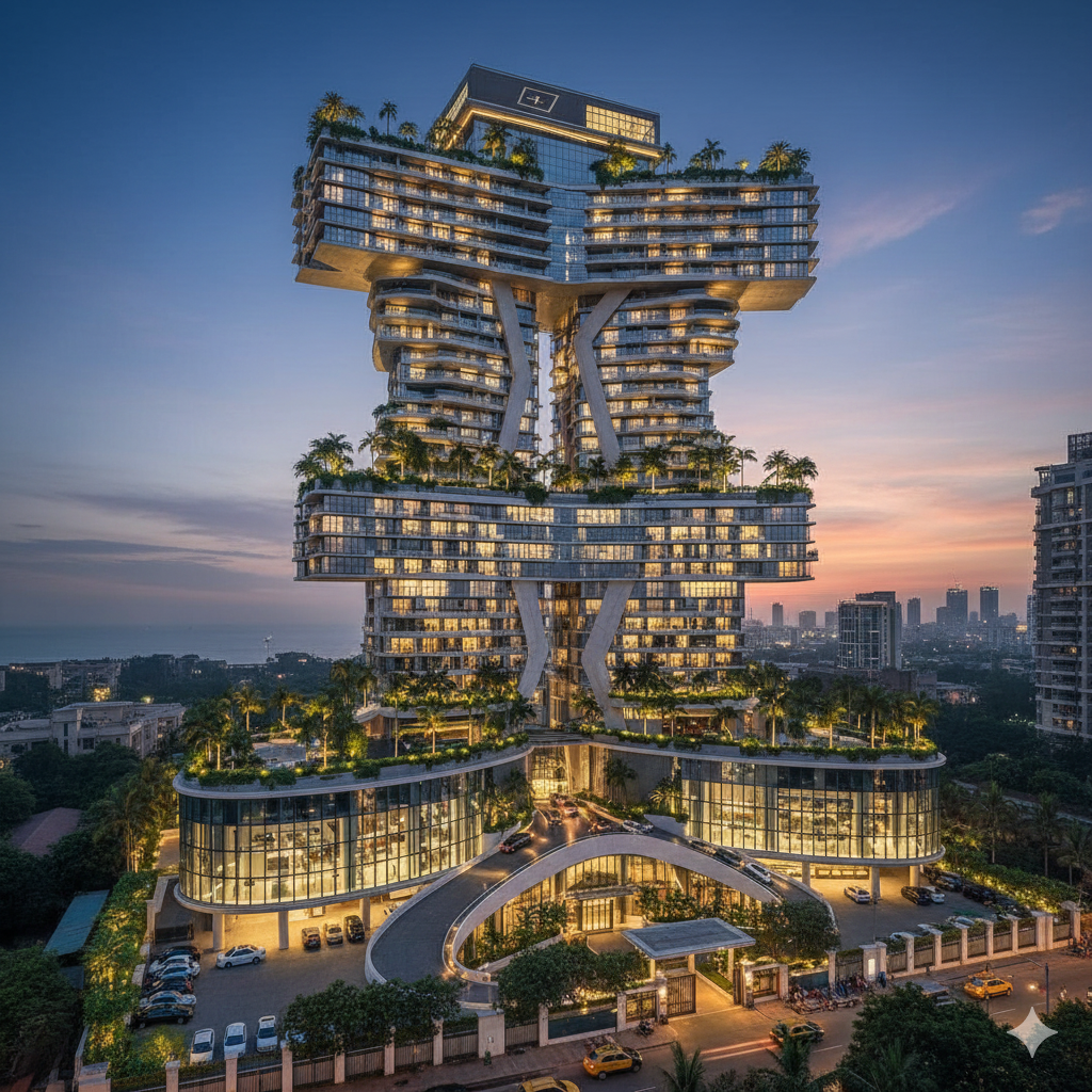 인도 뭄바이의 초고가 주택 안틸리아 전경