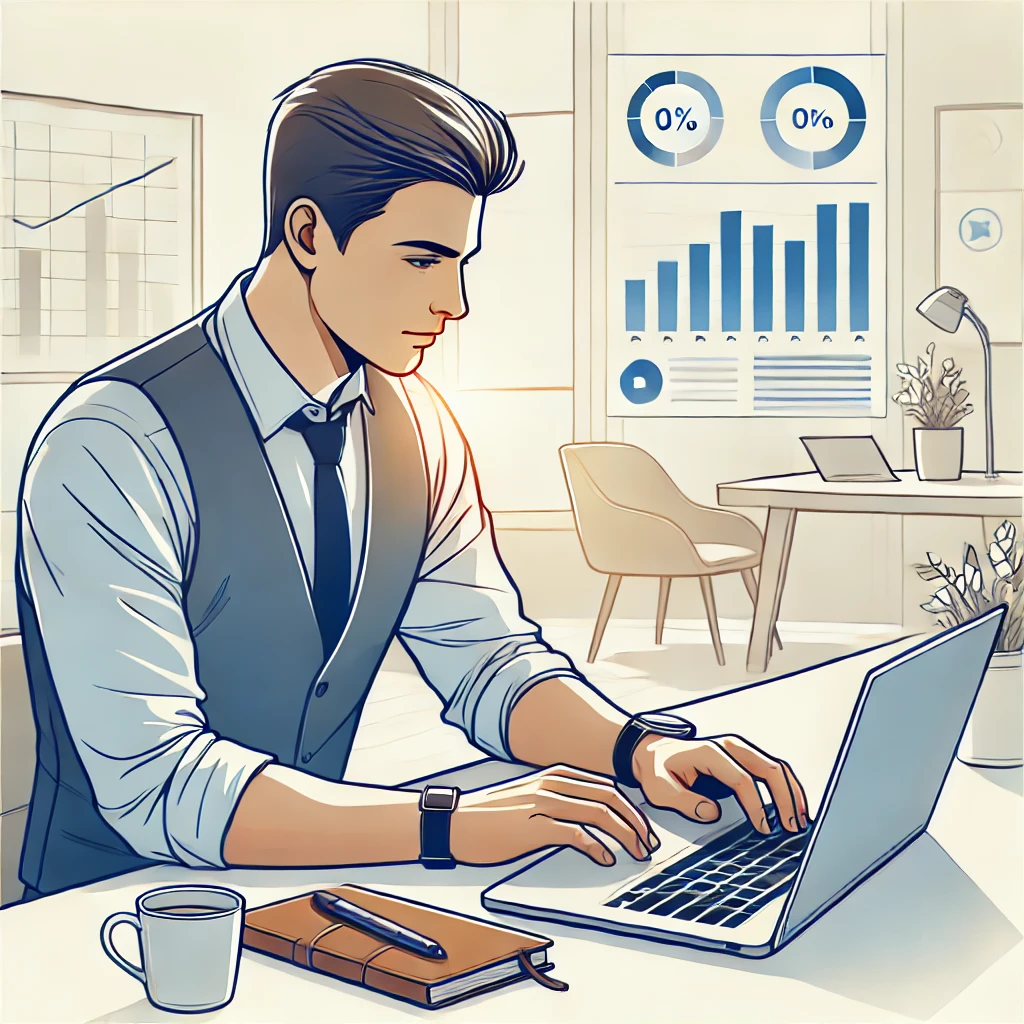 전문가가 노트북으로 정보를 탐색하는 이미지