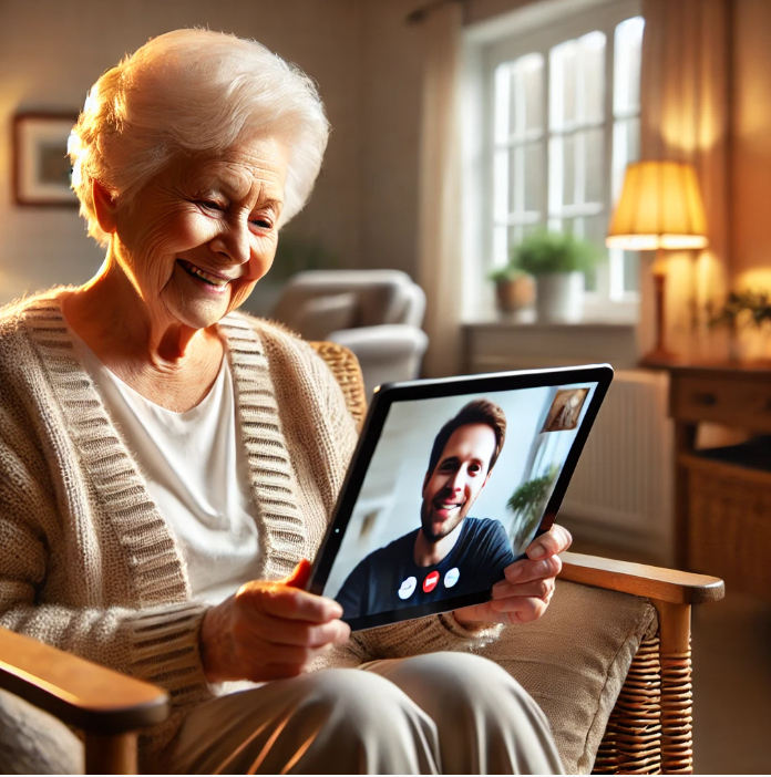 영상통화하는 부모님과 자녀