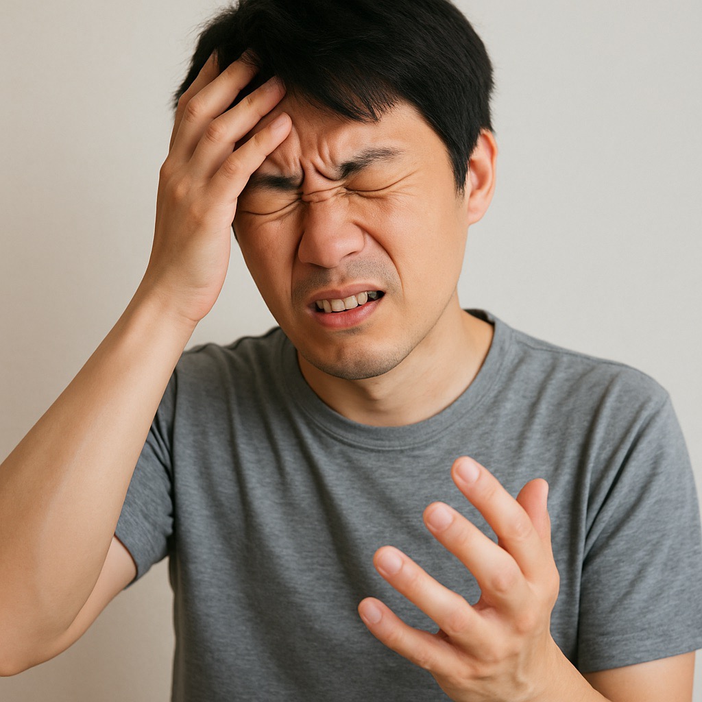 근육 통증으로 고통스러운 표정을 짓는 남성(출처: 자체제작)