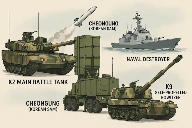 K2전차, K9자주포, 천궁, 이지스함