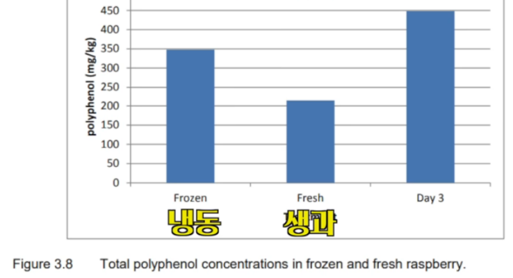 냉동 라즈베리와 생과의 폴리페놀 함량