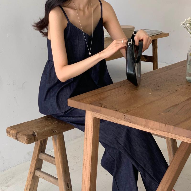 여성 데님 나시 셋업 논페이드 진청 청청 투피스