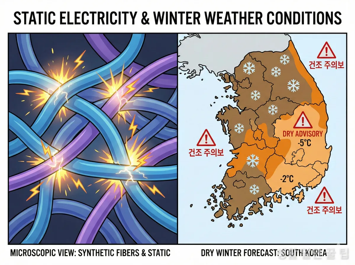 합성섬유 마찰로 인한 정전기 발생 원리와 한국의 건조한 겨울 날씨
