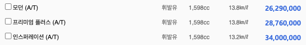 쏘나타 센수어스 가격표