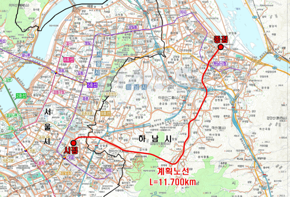 송파하남선 기본계획 노선도