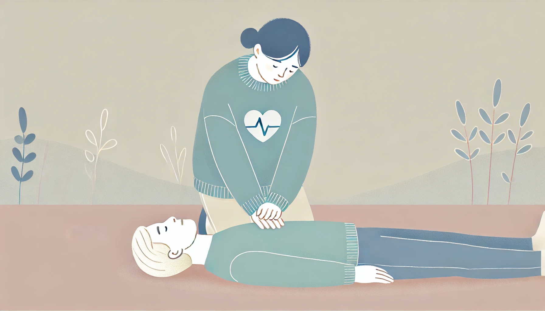 구조자가 심폐소생술 하는 모습을 표현한 일러스트