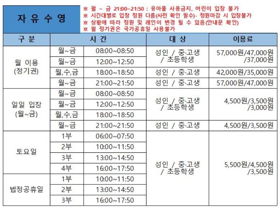 성북구-자유수영-성북종합레포츠-가격