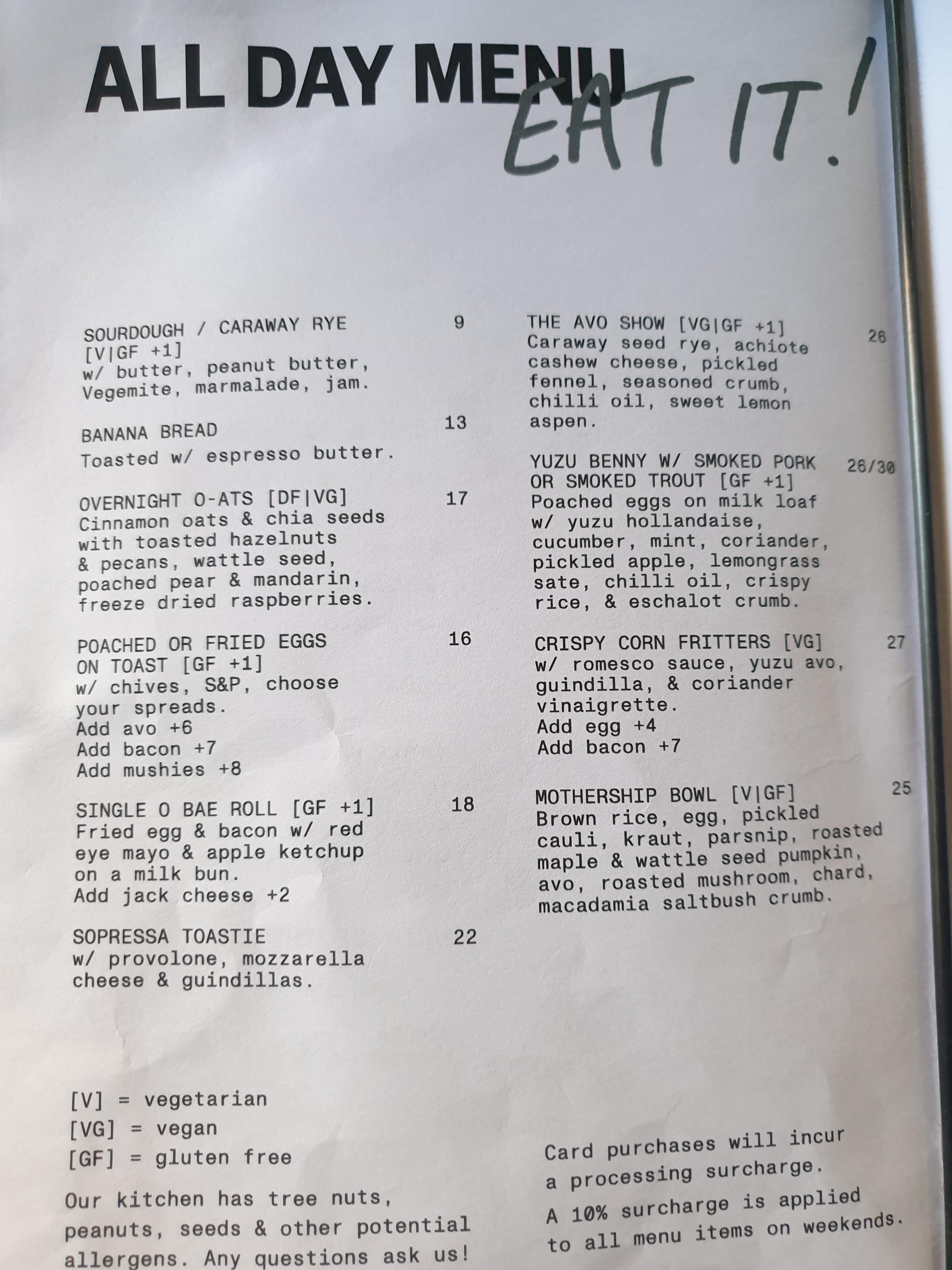 시드니 3대 커피, 싱글오(Single O) 리얼 방문기_음식 메뉴