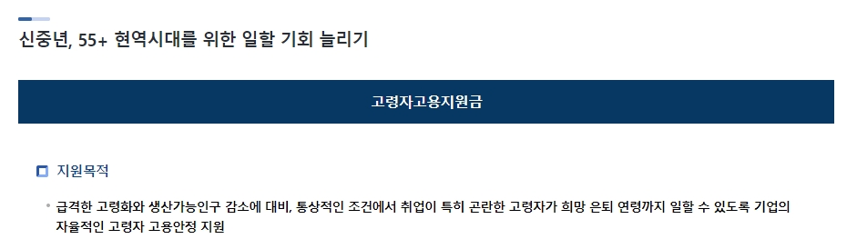 고령자 고용지원금의 지원 목적 설명