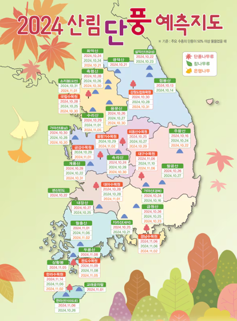2024년 국내 단풍 예측 지도