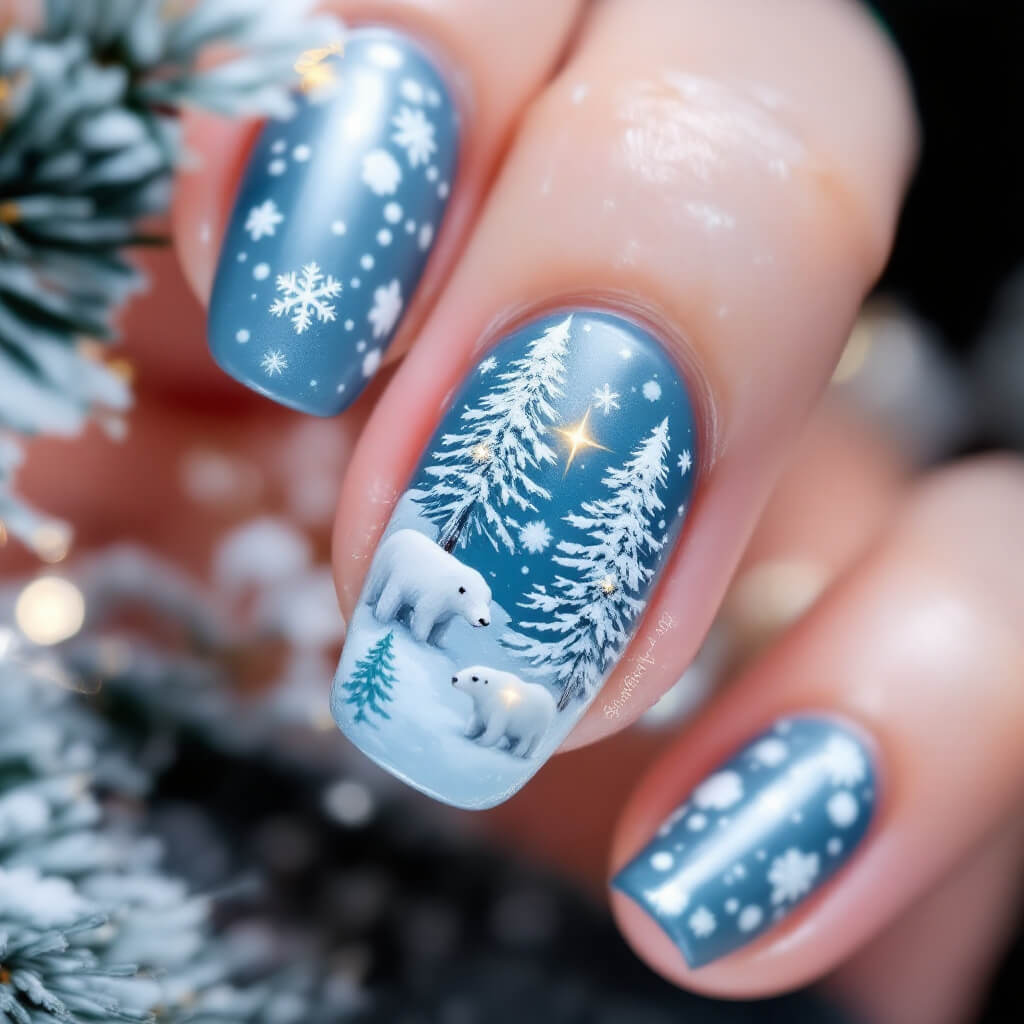 겨울 동물 네일